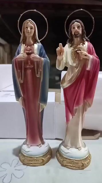 Video de Imagem Sagrado Coração de Jesus e Imaculado coração de Maria - 30cm