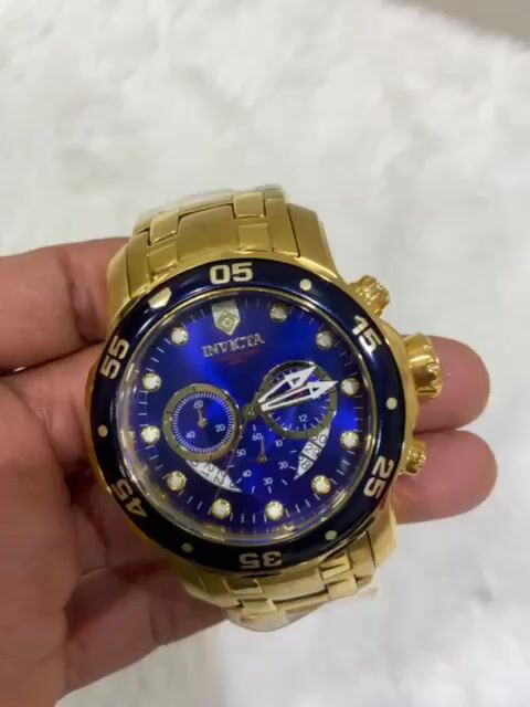 Vídeo de Pro Diver Dourado Azul Bezel Preto Linha Premium Cronógrafo