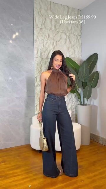 Vídeo de Calça Wide Leg Jeans Escuro (1568)