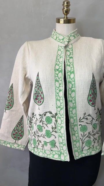 Video de Casaco Boho em Algodão com Estampa Block Print Verde