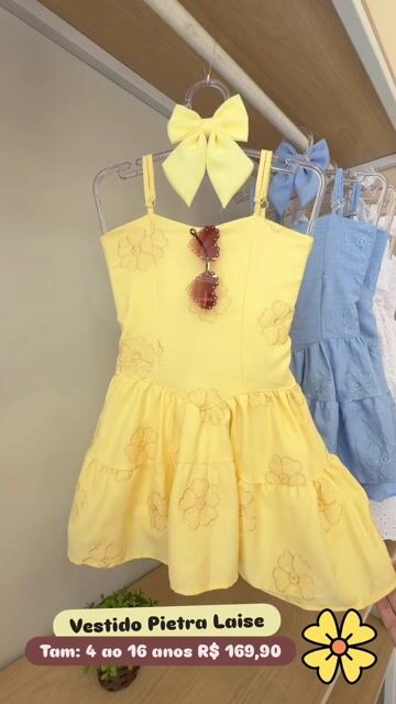 Vídeo de Vestido Pietra Laise Amarelo - Tam: 4, 6, 8, 10, 12, 14, 16 e 18 anos