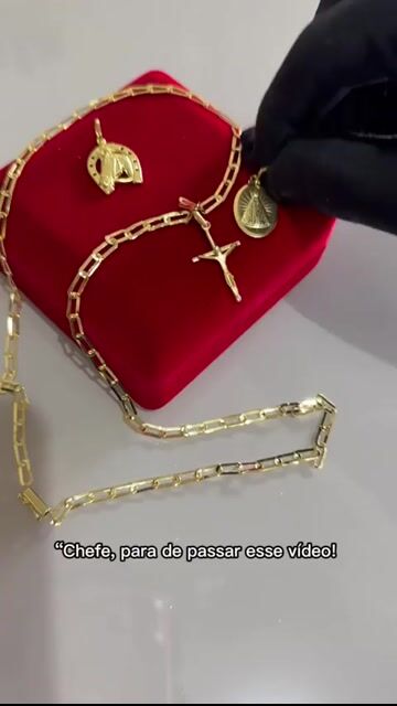 Video de Cordão e pingente laminado vazado 3 mm banhado a ouro
